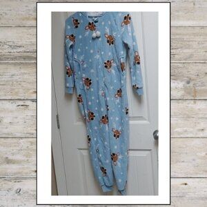 URBAN KIDS size Medium light blue sleeper onesie Reindeer pattern hood f…
